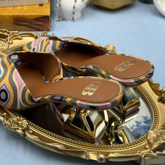 🆕 GIANNI BINI 🧿 NWOB Vibe-Check Retro Print Satin Sculpted Sandals, Sz 8 M - Picture 10 of 15